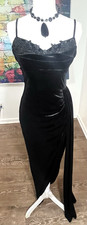 Windsor Women  s Beaded Neckline Maxi Dress Black Velvet Train Formal Gown Prom