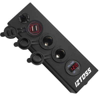 12V Aluminium Distribution Panel Multi-function Box Cigarette Lighter USB Socket