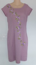 Lavender Linen Dress Embroidered Flowers Vintage 1950s