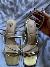 Windsor Metallic Gold Heels Size 8 With Square Toe Bottom Perfect Condition 