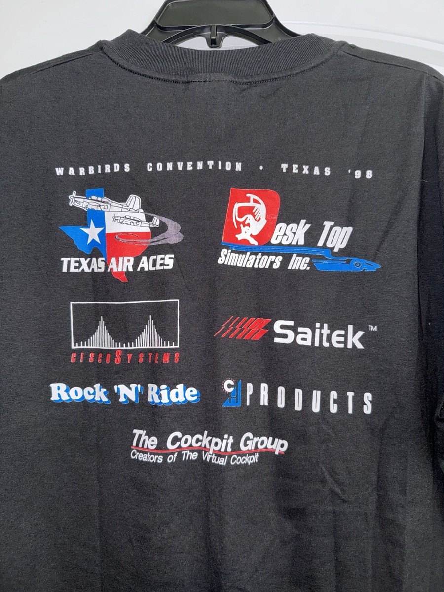 VTG PC Gaming Flight Simulator T Shirt 90s Large Black Microsoft Saitek View 3