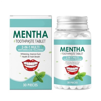 Minz-Zahnpasta-Tabletten, 30 Stück, aufhellende, tiefenreinigende Zahnpasta-Tab