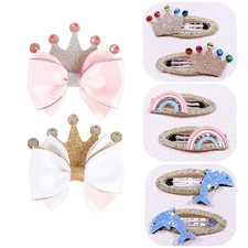 8 Pcs Girls Hair Clips Crown Clips Glitter Sparkly Hair Bows Boutique Hair Ba...
