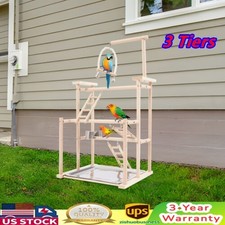 3 Tiers Parrot Rack Wooden Bird Perch Parakeet Play Stand Perch Gym Playground