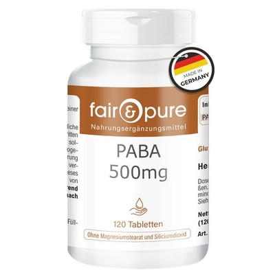 PABA 500 mg - 120 Tabletten - Para-Aminobenzoesäure - Vitamin B10 | fair & pure