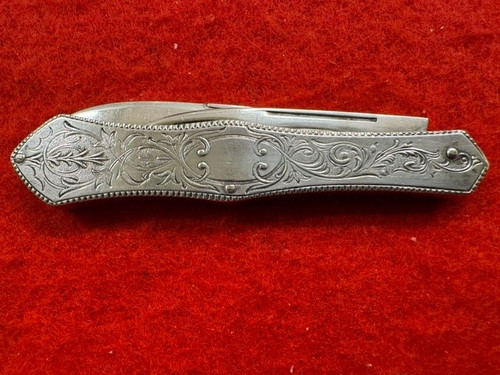 VINTAGE SILVER ENGRAVED SCALES AND BLADE FRUIT KNIFE, WILLIAM RODGERS (317)