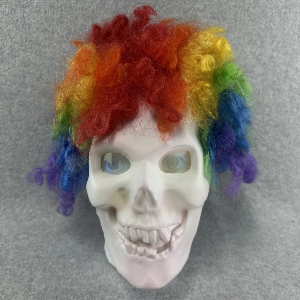 Vintage Clown Halloween Mask with Holographic Eyes Rainbow Wig & Elastic Strap - Image 2 of 4
