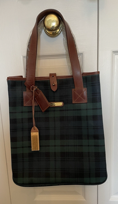 NEW Vintage Ralph Lauren Polo Plaid Blackwatch Leather Canvas Tote
