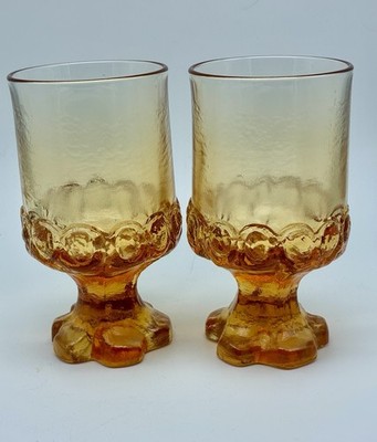 2 Tiffin Franciscan Madeira Glasses 5.5'' Tall Footed Goblet Golden Yellow