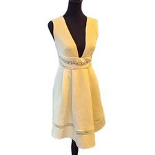 Asos NWT Light Yellow V-Neck Open Ruffle Back Fit & Flare Skater Dress, Size 8