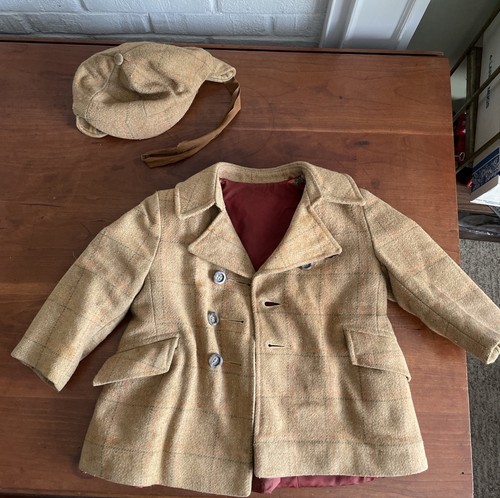 Vintage Child’s Wool Plaid COAT WITH HAT-Antique