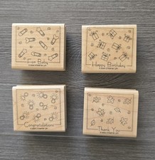 2004 Stampin Up Fabulous Four Set Of 4 Wood Mounted Rubber Stamps