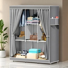 Portable Clothes Storage Closet Organizer Wardrobe Rack Shelf Dustproof Bedroom