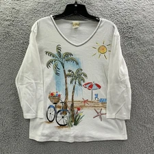 Jess And Jane Blouse Womens Large Top White Blue*