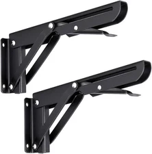Sumnacon Sturdy Folding Shelf Brackets - Heavy Duty Black Metal 8 Inch, 