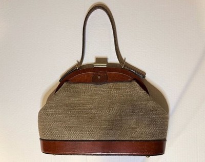 Vintage Etienne Aigner Handmade Leather and Canvas Doctor-Style Satchel Handbag
