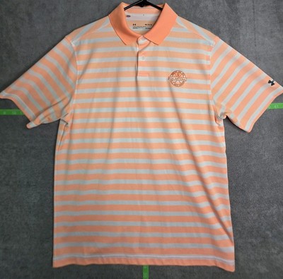 Under Armour Polo Golf Shirt Men's M Performance Orange CreamStriped PGANational
