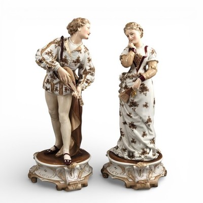 Volkstedt, Richard Eckert & Co., großes galantes Musikerpaar aus Porzellan, um 1894