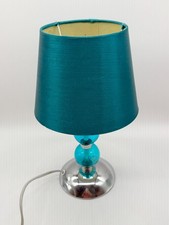Green Teal Chrome Table Lamp Fabric Shade Bedside Desk Light Home Decor