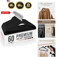 Black Velvet Hangers 60 Pack, Non Slip Clothes Felt Hanger Heavy Duty for Coa...