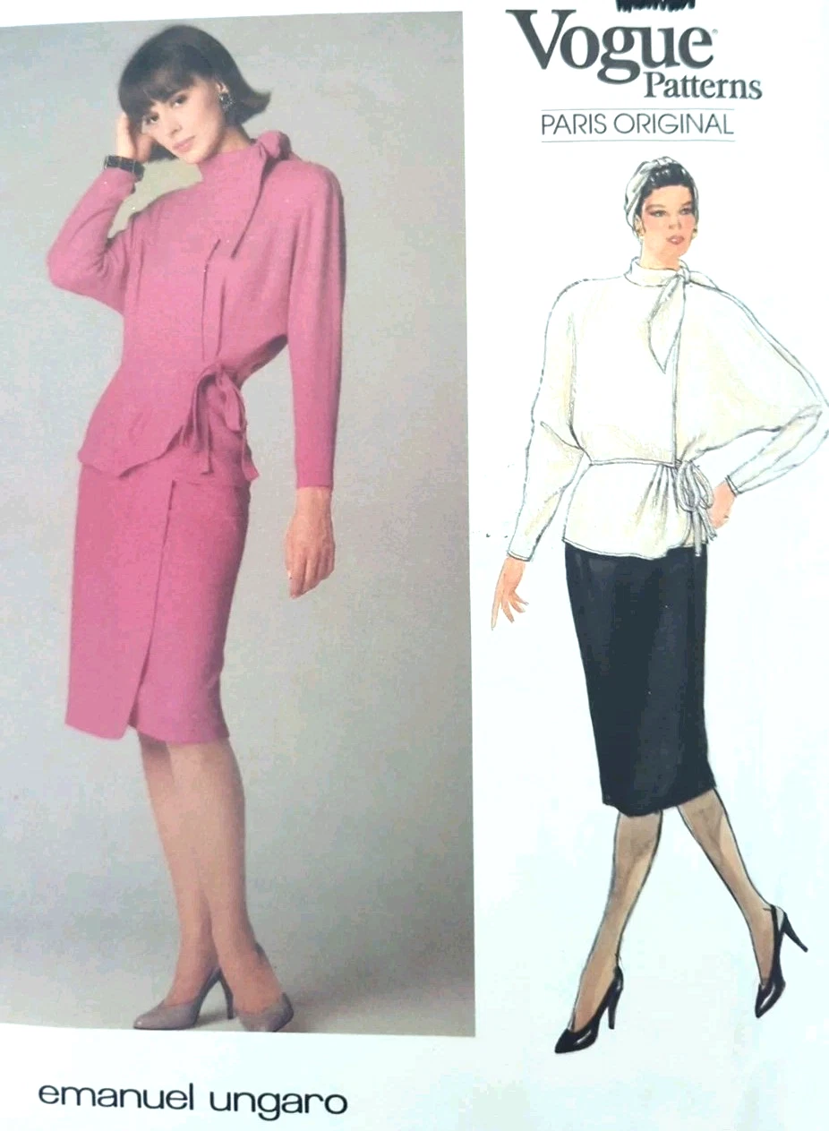 Vintage 1980s Vogue 1620 Emanuael Ungaro Top Skirt Sewing Pattern B34" W26.5"