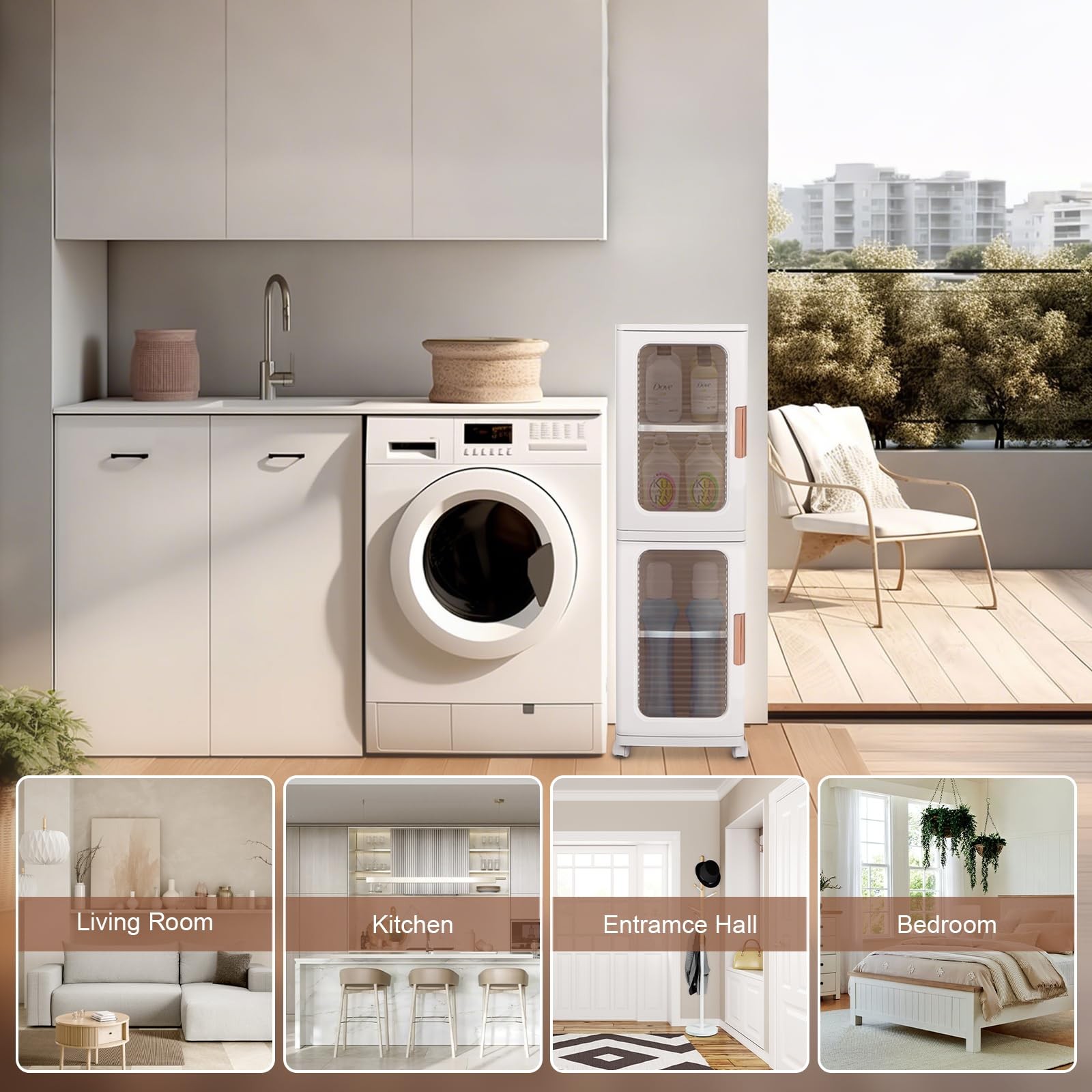 2-Tier Narrow Storage Cabinet with Transparent Doors and Adjustable Shelves, ...