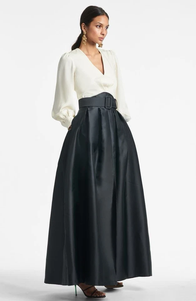 Sachin & Babi Ivory Jet Black Zoe Long Sleeve Mikado Gown Size 10 $895 Less Belt - Image 3 of 4