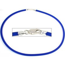 Rubber Cord Necklace Blue Chain Silver Clasp 18"