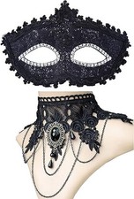 Black Venetian Mask Masquerade Mask with Elegant Vintage Princess Lace Gothic Ne