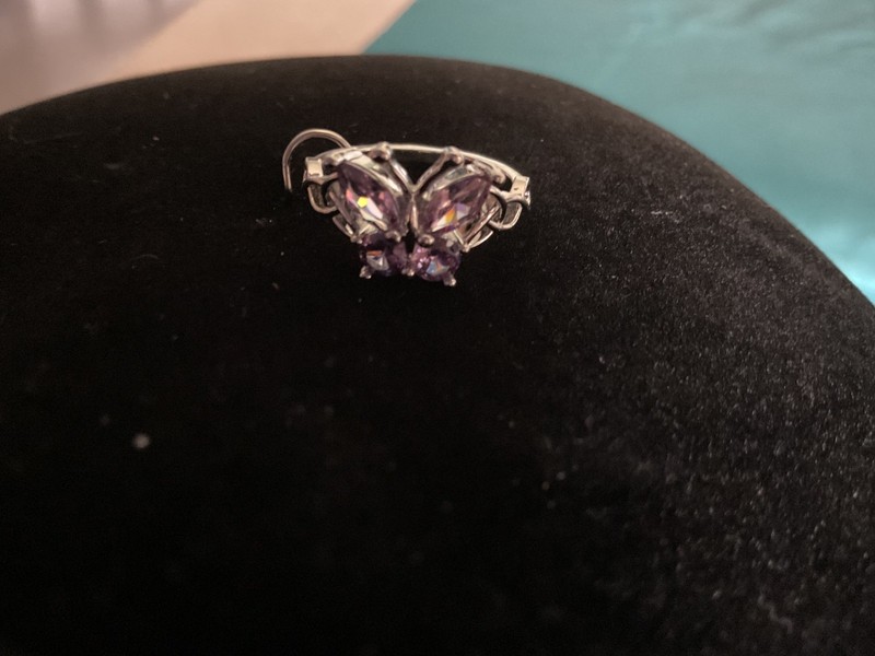 Amethyst Purple Butterfly Silver plated Ring Size 7 in gift box