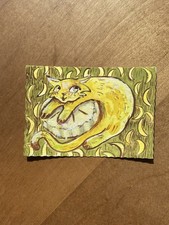ACEO Original Painting in Gouache, Banana Cat, 2.5" x 3.5" Anna Abbate McDonald