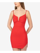 B DARLIN Womens Mini Dress Red Split Slit Adjustable Straps Juniors 12