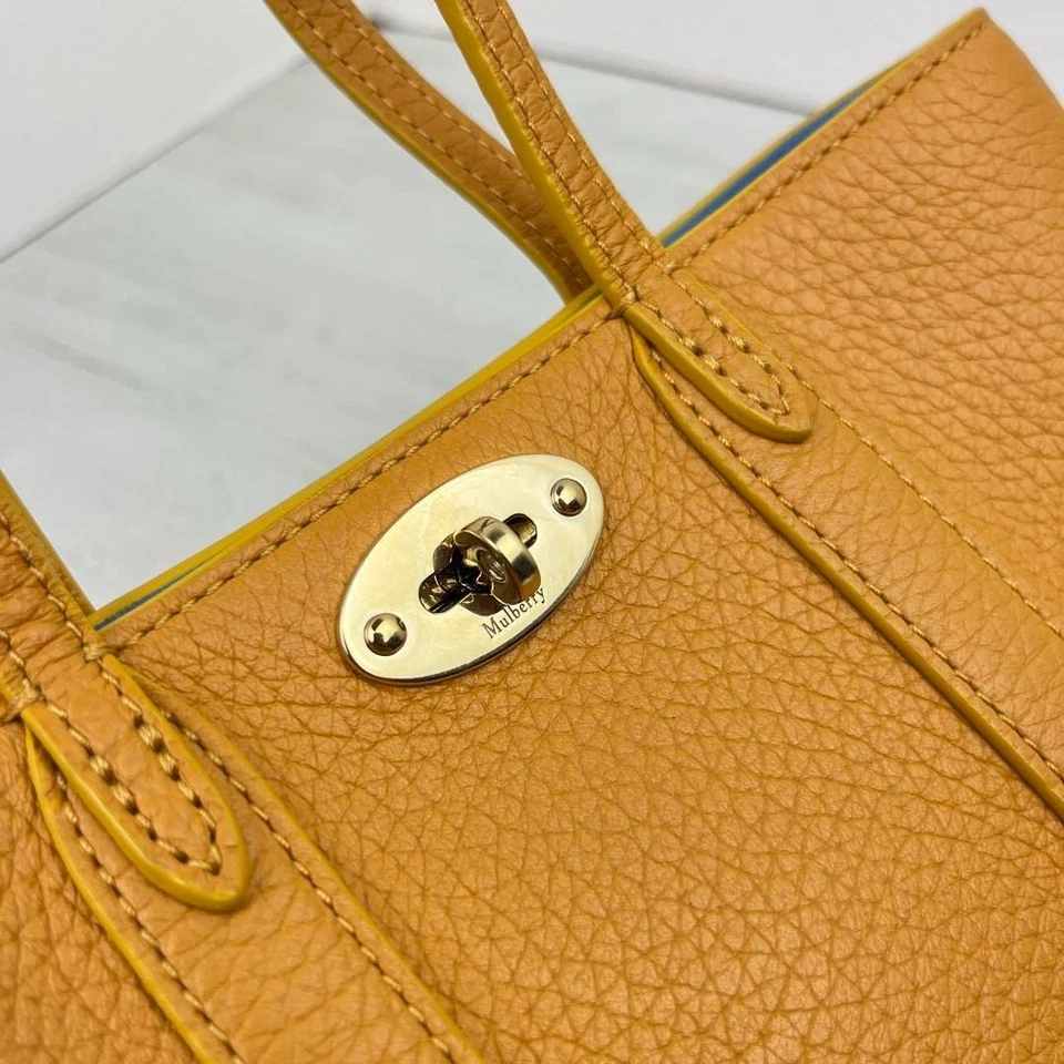 MULBERRY Bayswater Mini Bolso de Mano 2 Vías Bolso de Hombro Cuero Amarillo Auténtico Foto 4 de 4