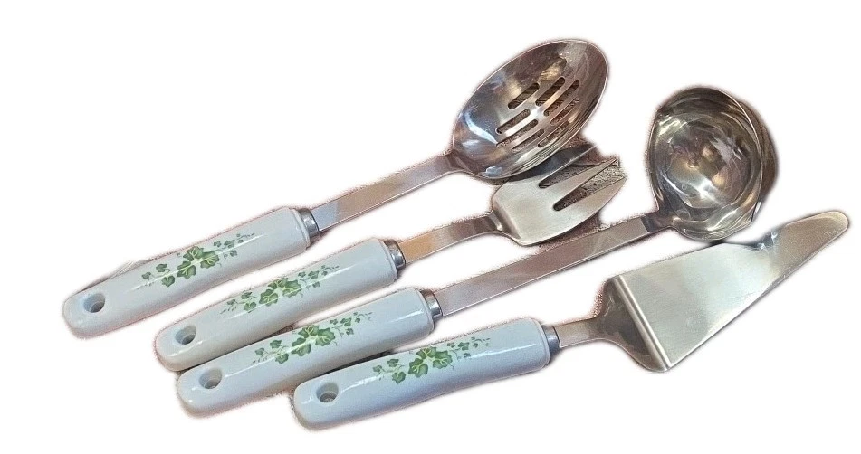 4 Pc Corelle Coordinates Callaway Ivy Serving Utensils Spoons Fork Ladle Ceramic