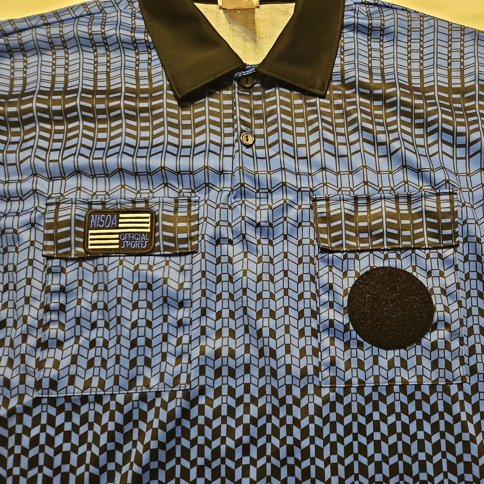 NISOA Referee Coolwick Shortsleeve Blue Grid Shirt Large