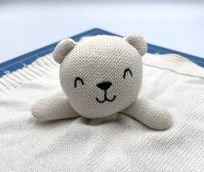 Carters Just One You Knit Lovey Security Blanket white Bear Smiling Nursery