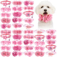 40 Pcs Dog Collar Flowers Puppy Bows Adjustable Small Middle Dogs Cats Rose D...