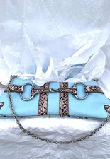 LADIES FAUX LEATHER AND SNAKE SKIN HAND BAG (CLUTCH OR SHOULDER BAG) WITH CHAIN