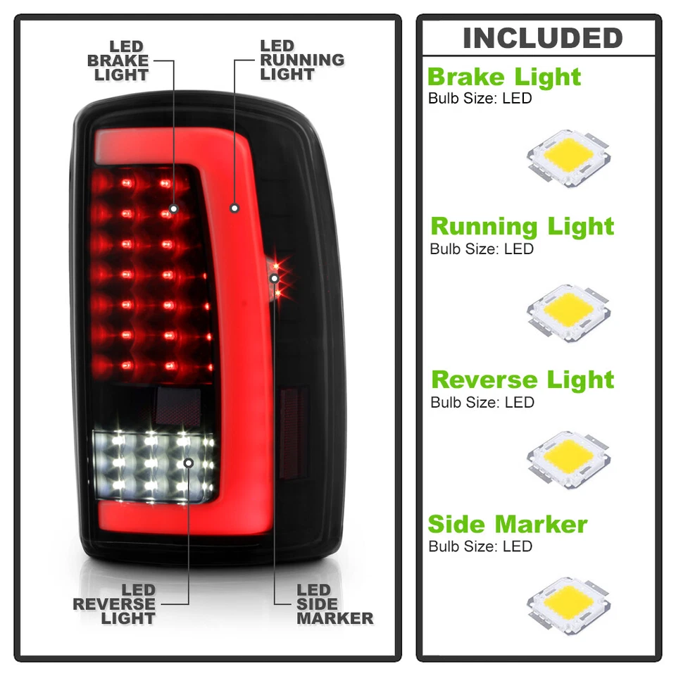 2000-2006 Chevy Suburban Tahoe GMC Yukon Black Smoke LED Tube Tail Lights Lamps - Изображение 4 из 4