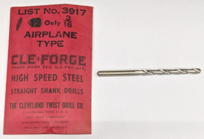 1 Cle-Forge 3/16'' Slow Spiral Jobber Length Drill Bit Bright HSS 118 Deg USA
