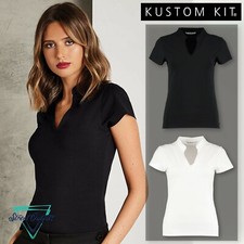Womens V-Neck Top Shirt Work Wear T-Shirt Corporate Uniform Stand-up Collar Tee