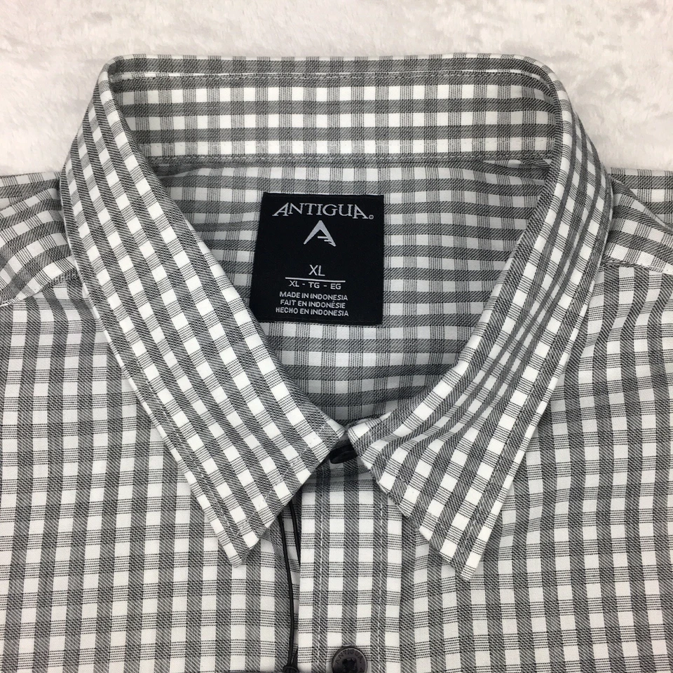 ANTIGUA Dress Shirt Mens XL Black & White Checks Long Sleeve NWT! - Image 3 of 4