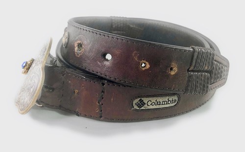Montana Silversmith Vtg Sterling Silverplate Buckle on Columbia Leather Belt - Picture 3 of 5