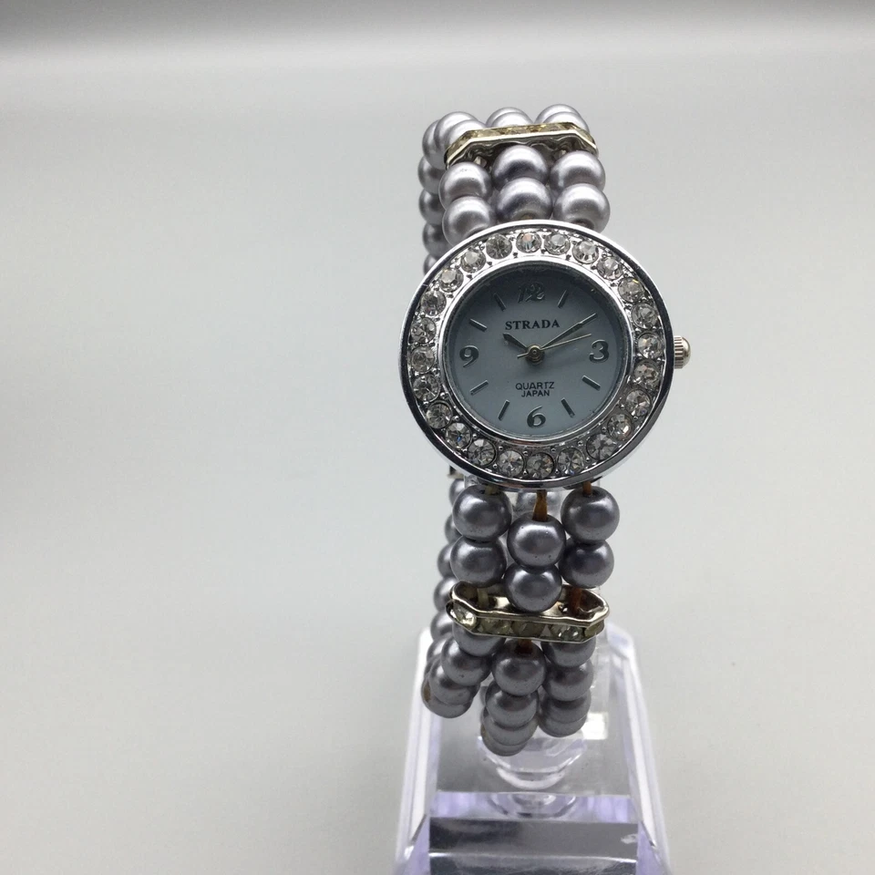 Reloj Strada Mujer Tono Plateado Brillante Gris Imitación Perla Banda Elástica Batería Nueva Foto 2 de 4