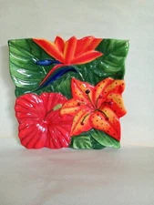 Centrum Aloha Collection  Plate Square Hibiscus Bird Of Paradise Center Serving