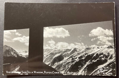 Vista from Sun Deck Window Aspen Chair Lift Aspen Colorado RPPC postcard 1951