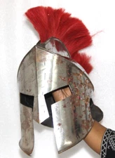 Vintage Litton Lane Metal Replica Medieval Greek Spartan Helmet & Red Horse Hair