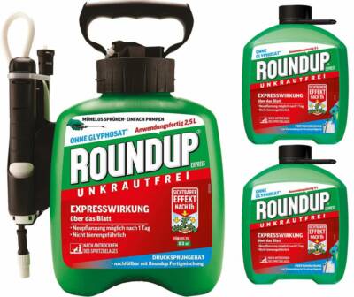 Roundup Express Fertigmischung im Drucksprüher 2,5 L + 10 Liter  Nachfüllpack