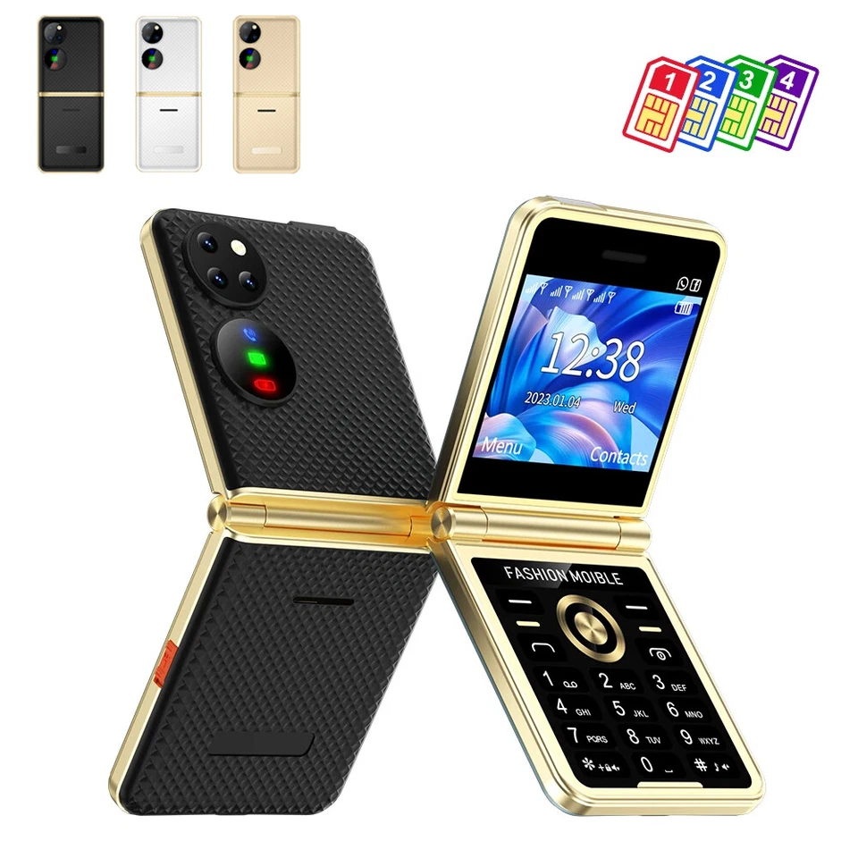 2.4" Mini Folding Cell Phone Bluetooth Speed Dial 2G GSM Mobile Phone 4 SIM NEW - Image 2 of 4