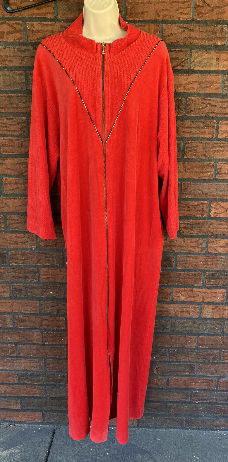 Vintage Full Length Robe XL Fort Worth Mall Great interest Red Soft House Zip Gown Pockets